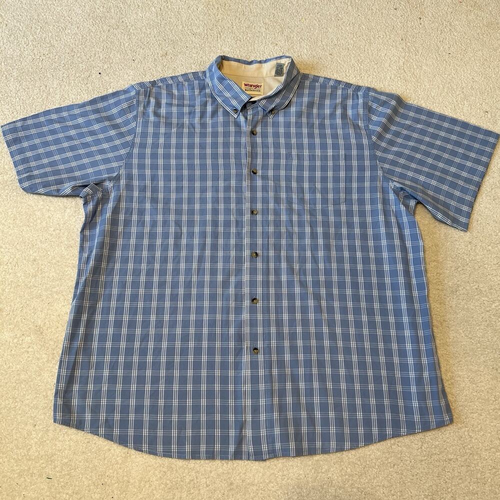 Wrangler Authentics Blue White Plaid 2XL Button Up Shirt Mens Western Workwear